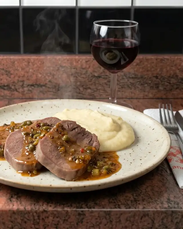 Langue de bœuf cuisinée aux câpres